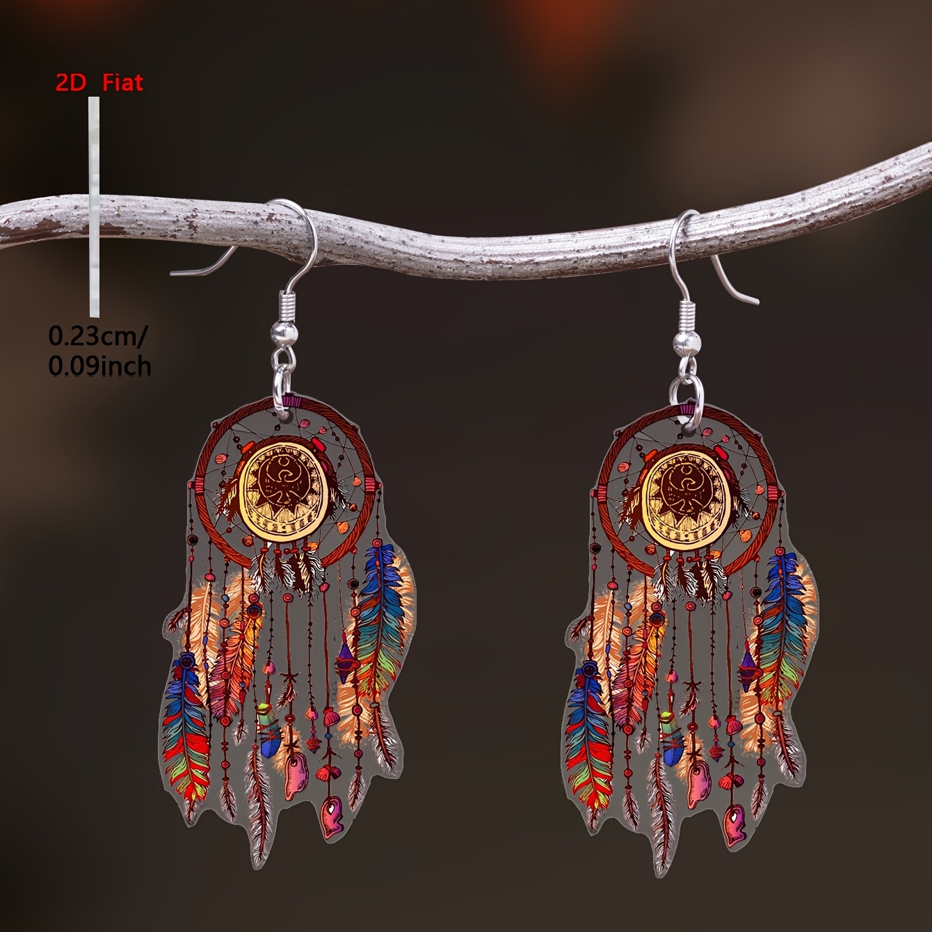 2D Flat Vintage Cartoon Feather Acrylic Pendant Earrings